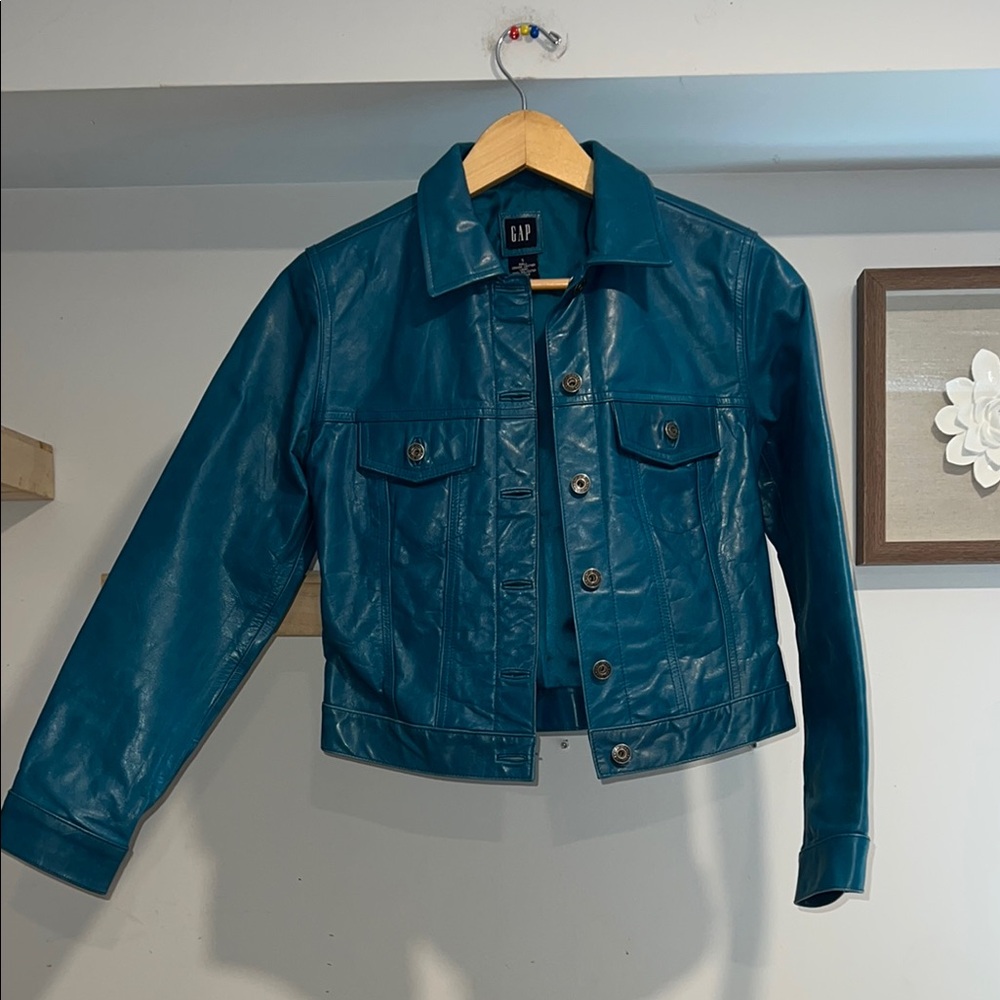Vintage GAP Teal Leather Jacket